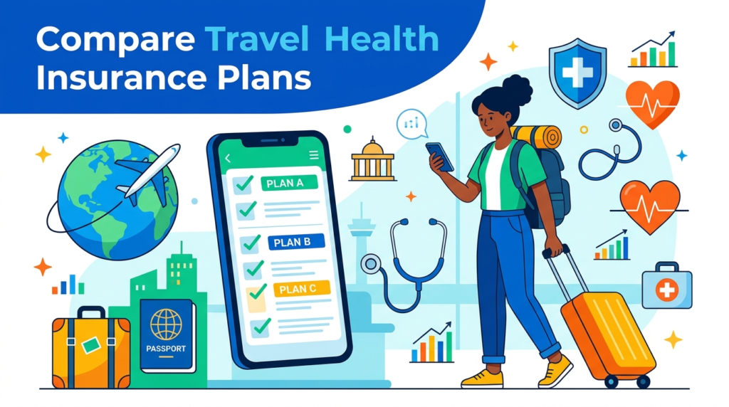 Infographic illustrating key factors to compare travel health insurance plans