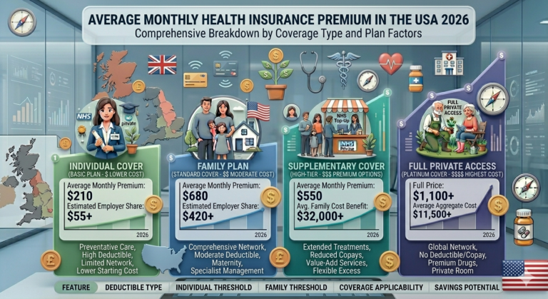 Family comparing health insurance monthly premiums in the USA