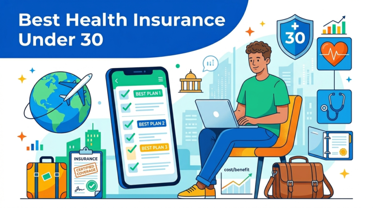 Young adult reviewing health insurance plans on laptop