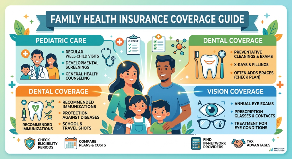 infographic showing health insurance benefits for families with kids
