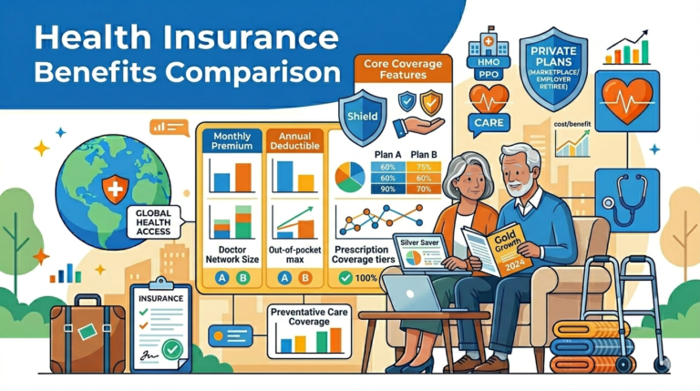 Person comparing health insurance benefits on laptop
