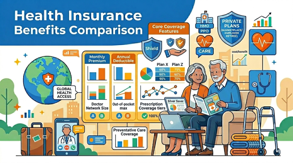 Infographic comparing health insurance benefits and coverage