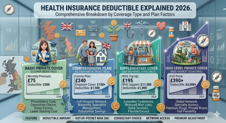 Family reviewing health insurance deductible with coins and medical icons
