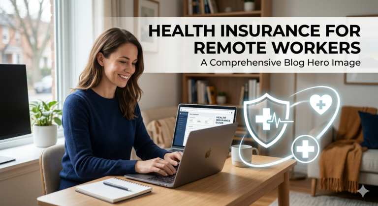 remote worker choosing health insurance plan on laptop