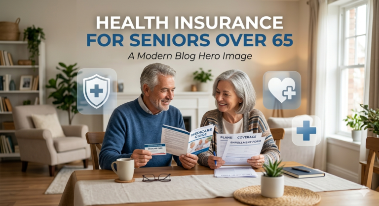 senior couple reviewing Medicare health insurance plans