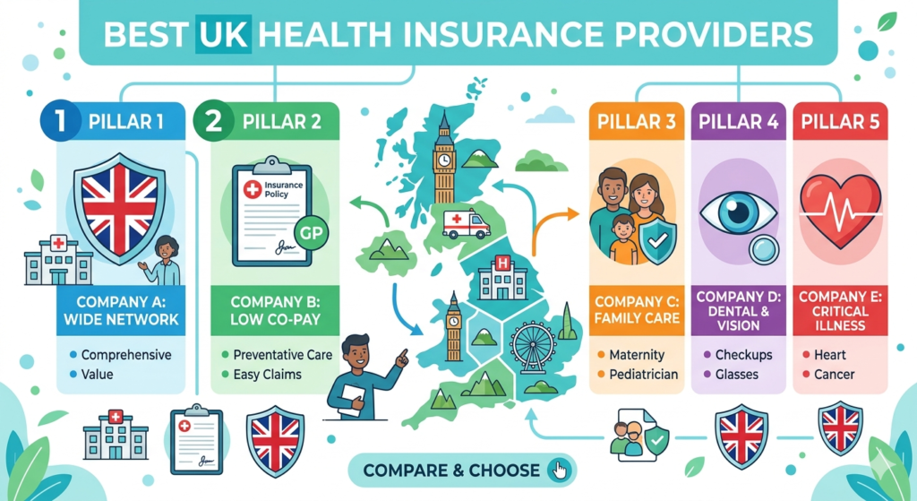 Illustration showing comparison of UK health insurance companies