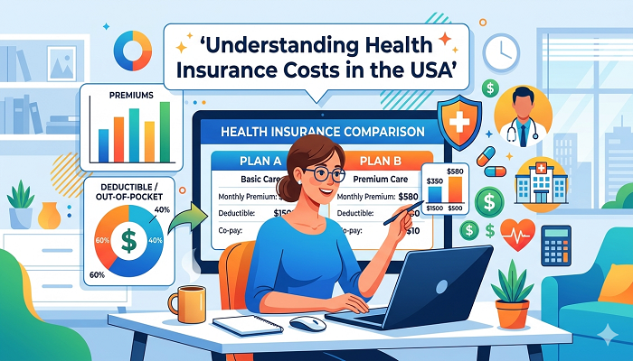 person comparing health insurance plans on laptop with cost charts